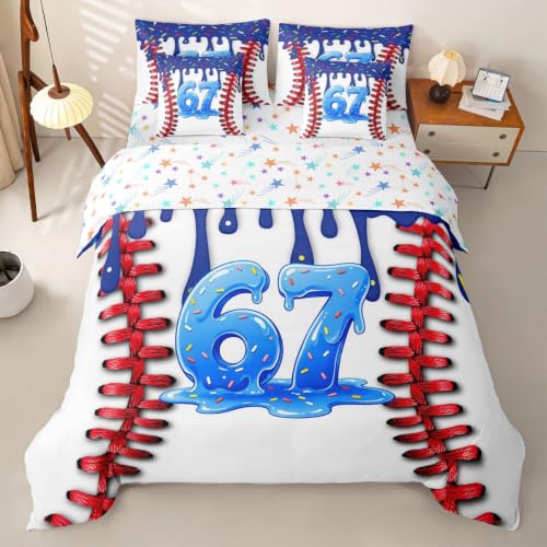 Loussiesd Juego de funda de edredón de béisbol con sábanas, 7 piezas, tamaño King, azul, 6, 7, para niños y niñas, color azul oscuro, helado, decoración de habitación, microfibra suave y ligera