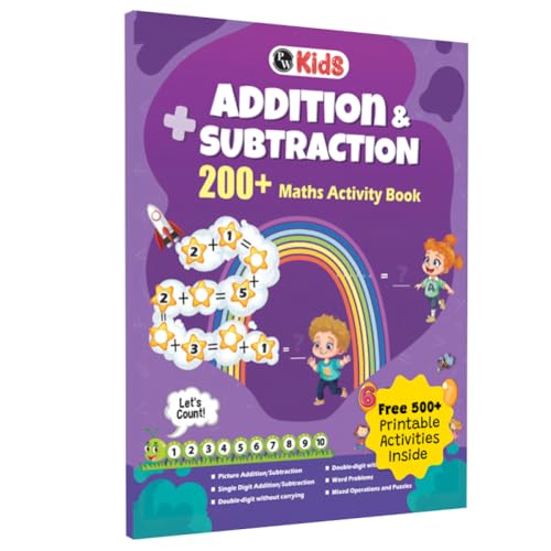 Image of Maths Activity Book for Kids, 200+ Single & Double-Digit Addition & Subtraction Book with 500+ Free Worksheets, Early Learning Book for 3-7 Years
