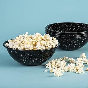 Cinsa 6 Piece Bowl Set 7 inch 1 Qt Speckled Black Enamelware Bowls for Indoor Outdoor Cereal Snacks Camping Picnic Farmhouse Durable and Reusable Suitable for Oven direct on Fire