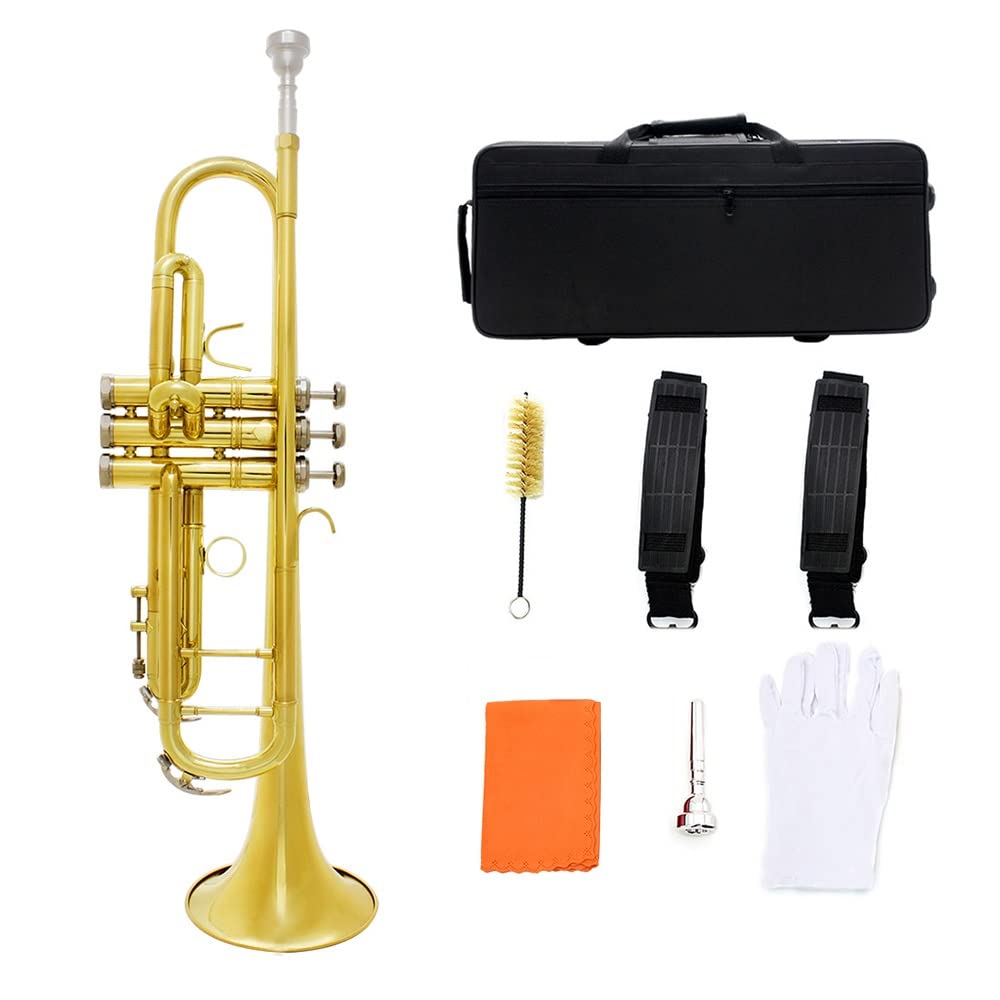 Trompeta En Si Bemol, Válvulas De Acero Inoxidable, For Principiantes E Intermedios. Incluye Estuche Rígido, Kit De Limpieza, Boquilla 7C, Paño Y Guantes.