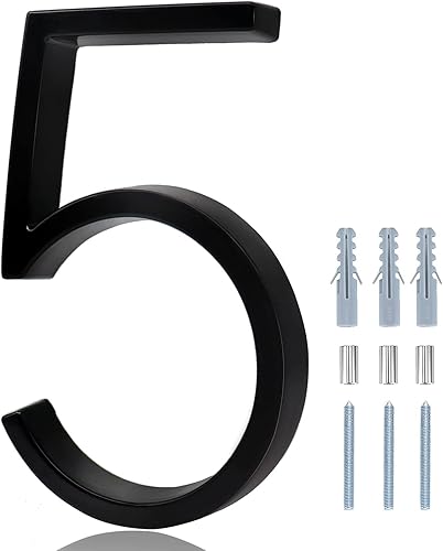 Vista 145 de Metal Numbers for House Outside, 5 Inch Modern House Numbers, DIY Floating Address Numbers with Screws, Rust Free Zinc Alloy, Silver Number 5