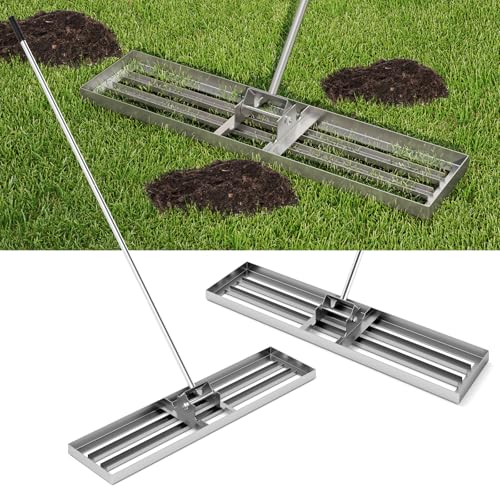 COSTWAY Rasen Nivellierrechen Metall, Rasenrechen mit ergonomischem Griff, Nivellierung von Sand Boden, Rechen Flächenebner Rasenwerkzeug, für Garten Hinterhof Golfplatz, Silber (106 cm x 25 cm)