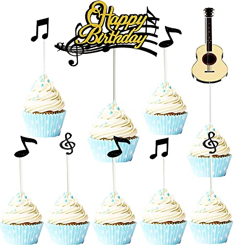 Hspaidyp 9Pcs Music Cake Topper Music Party Supplies Happy Birthday Cake Topper Rock Star Guitar Cake Topper Musical Notes Cake Topper,For Baby Shower Music Themed Rap Music Birthday Party Cake Decorations thumb #5
