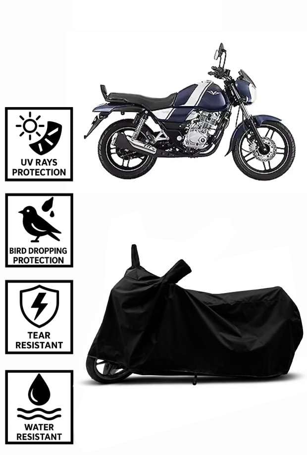Image of Sheild Heavy Duty Waterproof Scooty & Bike Cover for Bajaj V15 - UV Resistant, Dustproof & Rain Protection, All-Weather Outdoor Cover for Bikes & Scooty with Buckle Straps(Black)
