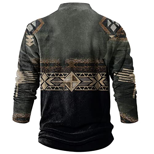 Firero Men Western Aztec Printing Sweatshirt Fashion Button Down V-Neck Sweater Stand Collar 6 Button Vintage Pullover Top 01-Black Medium #TOP2