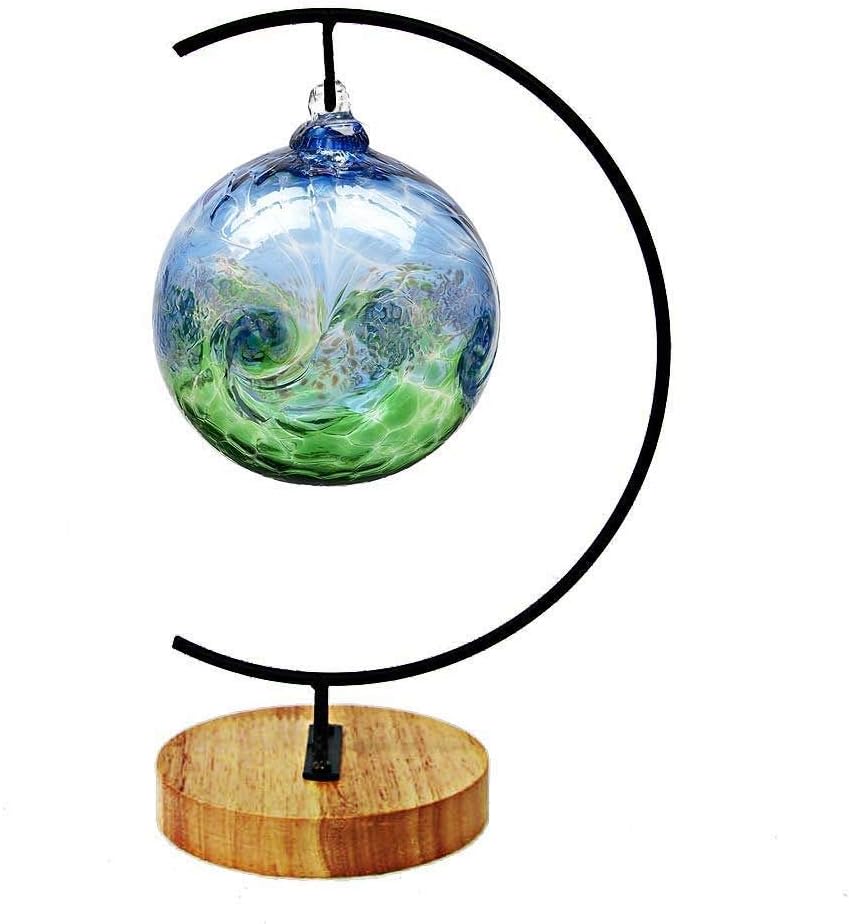 Black Iron Hanging Plant Stand with Wooden Base