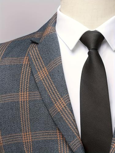 Men's Plaid Suit 2-Piece Slim Fit, One Button Tuxedo Blazer Vest Pants, Business Formal3