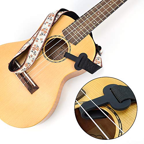 Image of CLOUDMUSIC Ukulele Strap Clip On No Drill J Hook For Soprano Concert Tenor Baritone With Hawaiian Colorful Floral Pattern (Orange Flowers In Breige)
