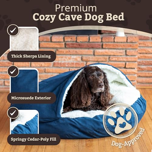 Image of Snoozer Cozy Cave Dog Bed, Round Covered Dog Bed, Sapphire (L)