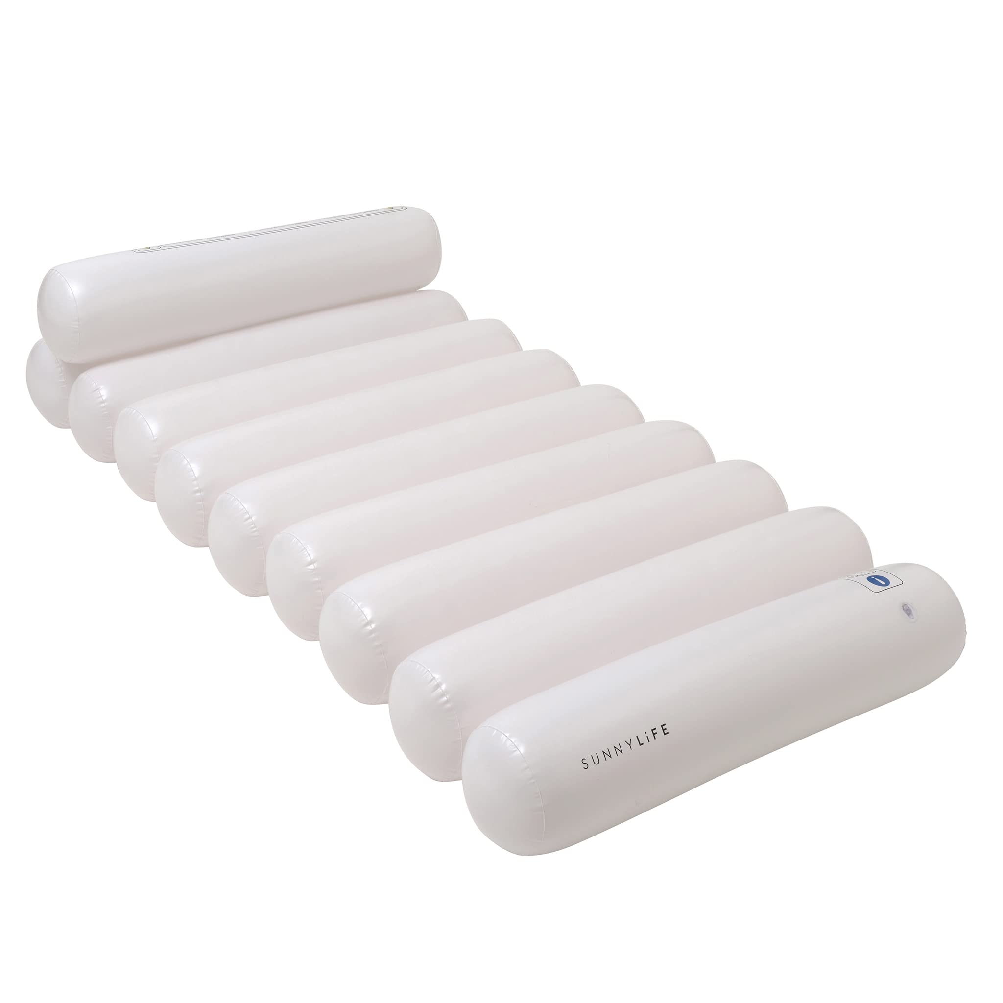 Sunnylife Inflatable Tube Lilo White, Luxury Lie-On Pool Float with Head Rest, Ideal for Pool and Yacht Parties