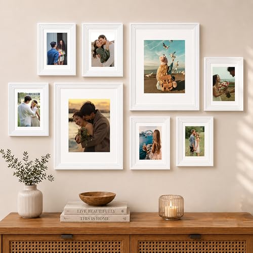 Image of Art Street White Gallery Wall Photo Frame Set | Modern Memory Timeline Wall Decor for Living Room, Bedroom & Family Photo Collage Display