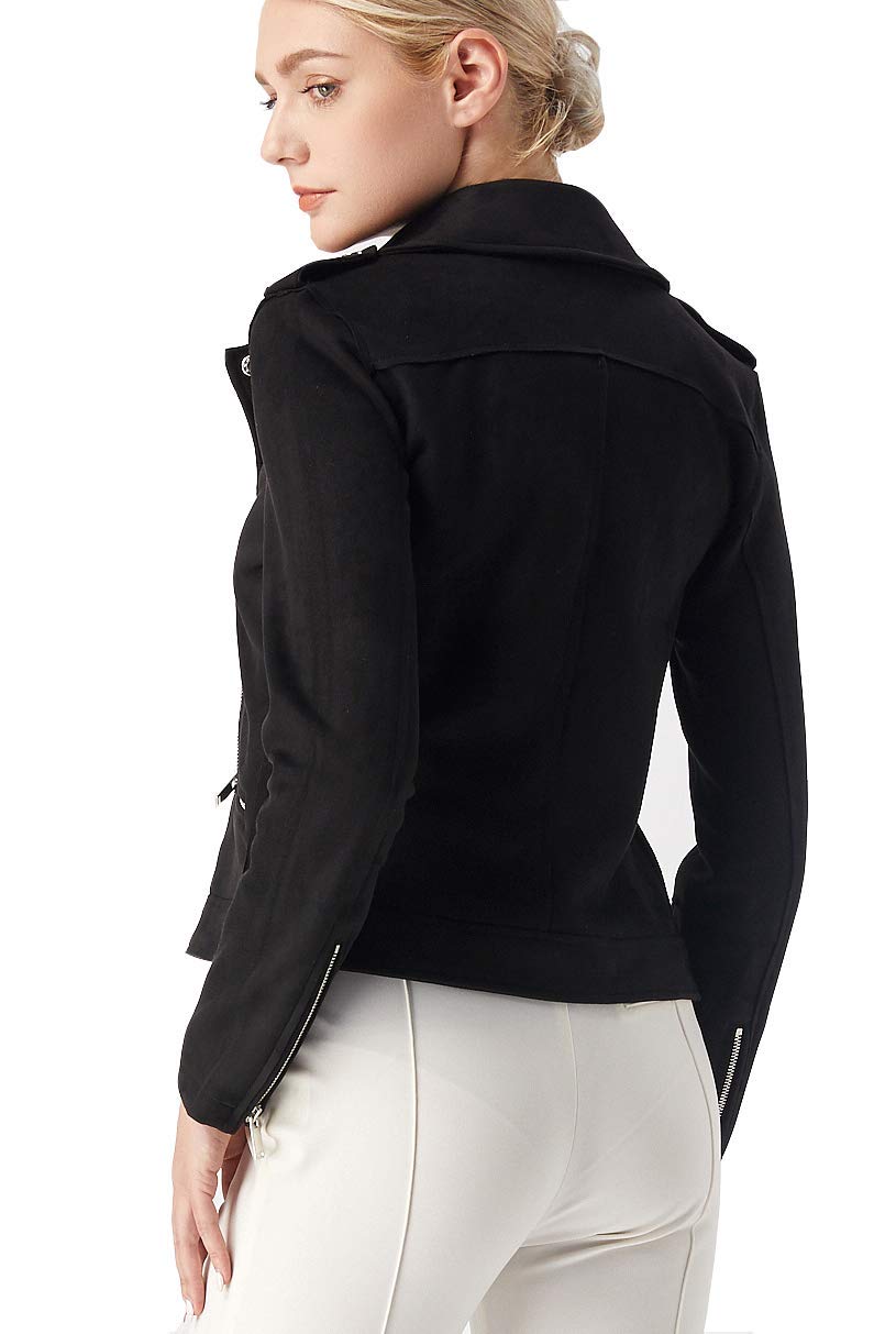 ODCOCD Simili cuir suédé veste moto femme courte