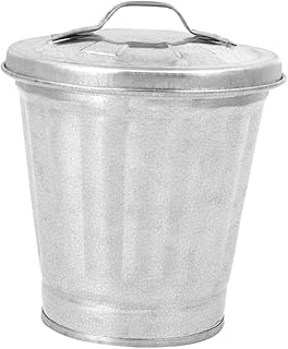 Silver Mini Galvanized Trash Can with Lid Mini Tabletop Wastebasket Trash Can with Mini Metal Rubbish Bin Flower Pot Pen Holde Trash, Wastebaskets (9.5X9X9CM)，Waste Receptacles and Liners