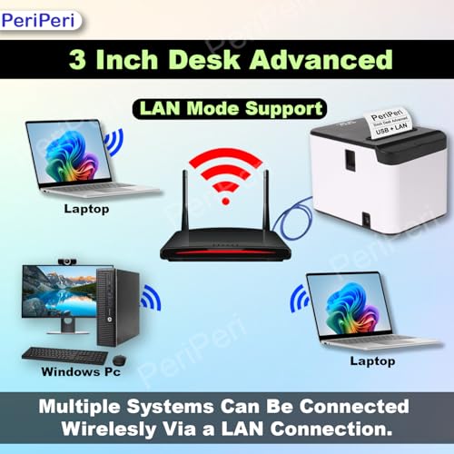 Image of PeriPeri 3inch Desk Advanced 80mm Inkless Receipt Thermal Printer with Auto Cutter & Cash Drawer Support, ESC /POS Bill Print (1Year Warranty) (USB+LAN)