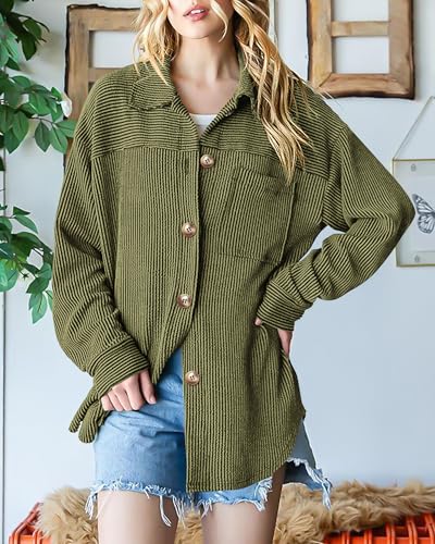 Image of PRETTYGARDEN Women's Textured Oversized Button Down Shirts