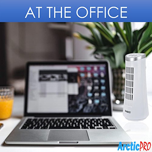 Mini Desk Oscillating Tower Fan By Arctic-Pro – Slim And Compact Size, 2-Speed, Ultra-Quiet Operation, Convenient Carrying Handle, 75 Degrees Of Oscillation For Powerful Circulation, 12 Inches, White #TOP3