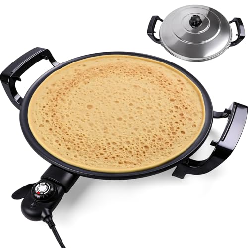 Mangoct 18.5 Electric Injera Maker Mitad for Ethiopian Injera Pancake Teff Maker Electric Griddle with Lid Non-Stick Surface Easy to Clean Adjustable Mechanical Knob Control Even Heating