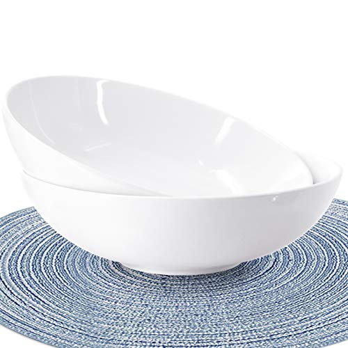 DGYB High-Temp Porcelain Pasta Salad Bowls Set 40 Ounces Large Chip-Resistant Stackable Round Bowls Shallow Serving Bowls Set of 2 White