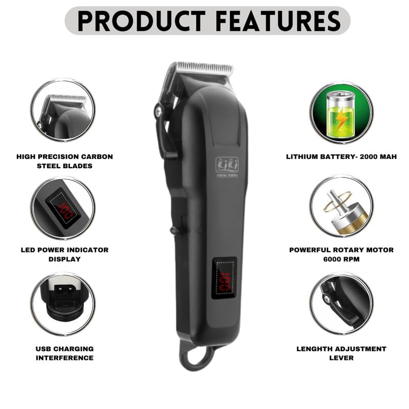 Image of KIKI NEW GAIN Salon Series Professional Cordless Hair Clipper Digital Display 6000 RPM Powerful magnet Motor High Carbon steel 4 Guide Comb Taper Lever Adjustment Runtime: 240 min, Model 11
