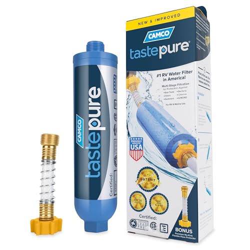 Camco TastePURE RV Water Filter w/ Flexible Hose Protector