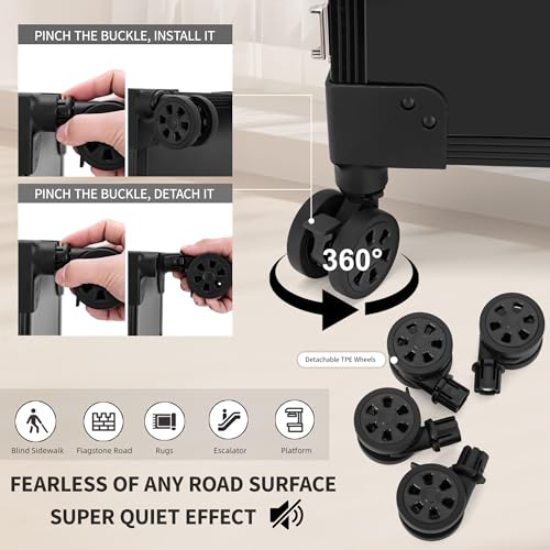 Rolling Manicure Table Foldable Nail Desk 4 Drawers, Makeup Organizer Blueteeth Speaker on Wheels, Travel Makeup Case with LED Mirror TSA Lock for Technician Workstation Salon