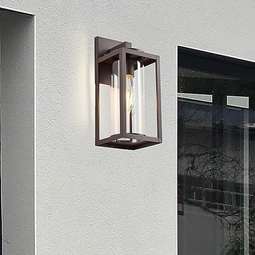 Image of MICSIU Oil Rubbed Bronze 13 Inch Exterior Light Fixture 1 Pack Industial | Waterproof Outdoor Wall Sconce Lights, Clear Glass Outside Light for House, Garage, Patio, Garden