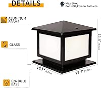Vista 7 de Luz de columna para exteriores, impermeable, IP65, luz de pilar, luz de poste exterior, farol de poste de aluminio negro, valla de vidrio, pedestal