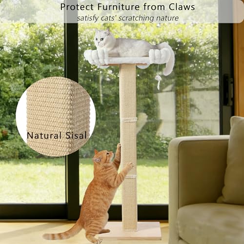 Image of Cat Scratching Post with Large Window Perch - SnugCloud Ultra Soft Bed with Bolster,Adjustable 47 inch Tall Sisal Scratcher Tree for Maine Coon Big Cat Climbing, Naping and Overlooking