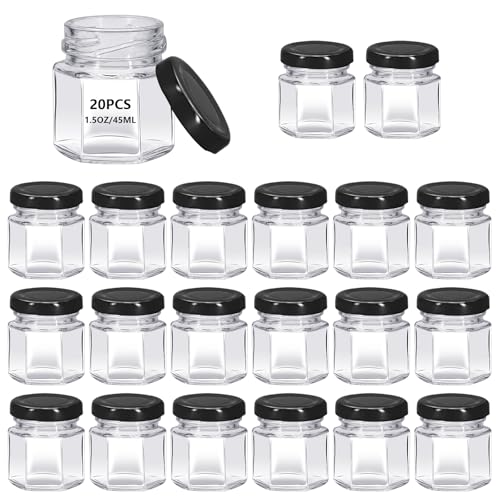 eispap 20Pack 1.5 oz Mini Clear Honey Jars for Wedding Favor,