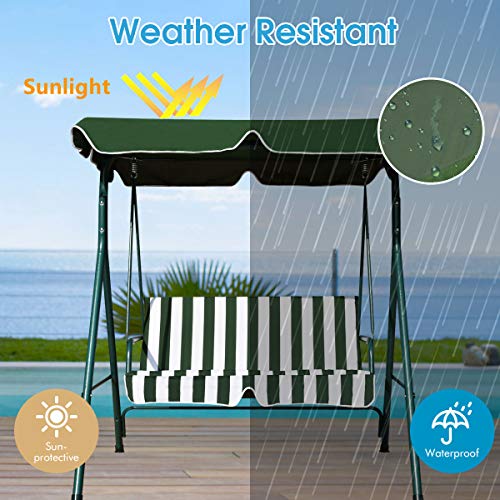Image of Tangkula 2 Person Porch Swing, Outdoor Swing with Removable Cushions, Solid Steel Structure, Patio Swing with Adjustable Canopy for Porch, Backyard, Garden, Balcony