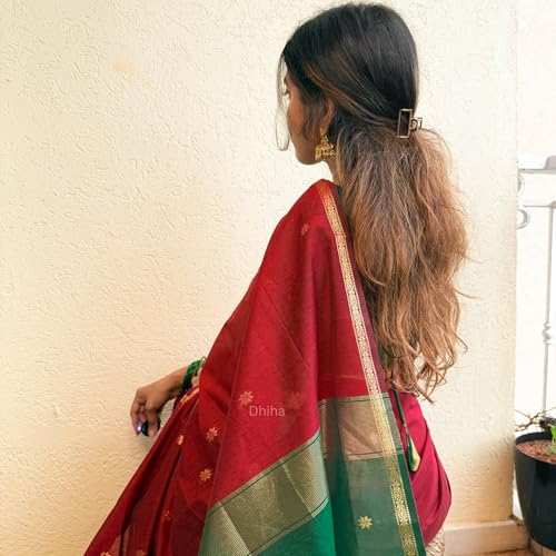 Image of Original Maheswari Cotton Silk Saree for Women | Kanjivaram Pure Silk Cotton Sari with Blouse | Zari Work | Tassels | Handloom Weave