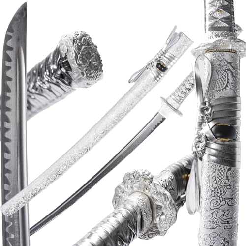 Kamaiwo-1045/1060 Clay Tempering high Carbon Steel Hademade Heat Tempered Full Handmade Hand Forged Japanese Katana Authentic ，Full Tang,Functional,Practical Silvery