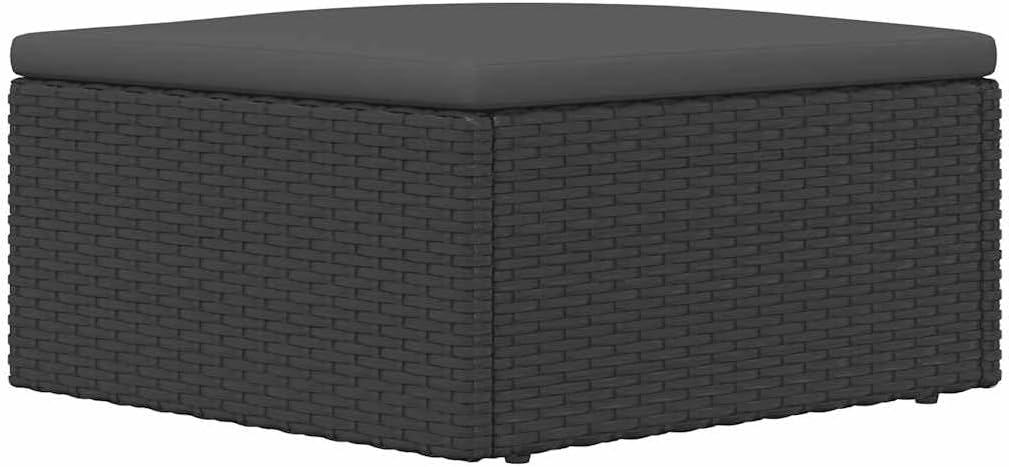 vidaXL Patio Footstool with Cushion - Weather Black Poly Rattan Outdoor Furniture - Modular Design, Powder-Coated Steel Frame - Includes Thickly Padded Seat Cushion