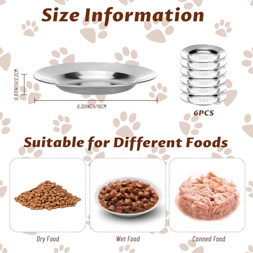 6 Stück Katzennapf Edelstahl, 6.3 Zoll Futternapf Katze Flach für Katzen, Fressnapf Katze, Anti Whisker Fatigue Katzengeschirr Set, Flacher breiter Futter- und Wassernapf für Kleine Katzen und Hunde