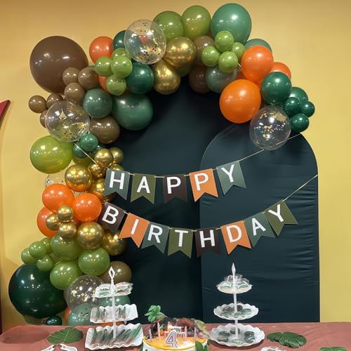 Image of Green Brown Balloons Olive Green Brown Orange Gold Balloons Sage Avocado Khaki Metallic Gold Balloon Set for Kids Boys Dinosaur Dino Jungle Safari Forest Baby Shower Birthday Party Decorations