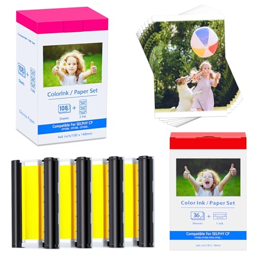Compatible for Canon Selphy CP1500 CP1300 papel fotográfico KP 108in papel y cartucho 10x15 Photo Paper 3115B001(AA) for Selphy CP910 CP780 CP760 CP1000 CP1200 Printer, 144 Impresora fotográfica Papel