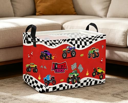 Image of Essme Rectangular Kids Basket,Car Storage Bins Organizer with Handles for Boys Room Decor, Gift Basket,Shelf Basket.(Red Car)
