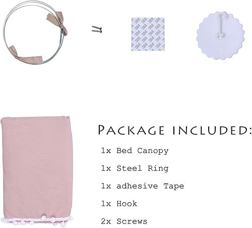 Miniatura 6 de LOAOL Toldo de cama para niños con pompones de algodón para cuna cubierta de red para bebé cortina de cuna rincón de lectura tienda de campaña