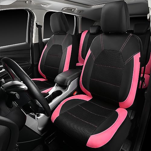 Image of CAR PASS Leather Seat Covers, Breathable Universal Car Seat Cover Full Set for Cute Women Girly,Super 5mm Composite Sponge Inside,Airbag Compatible fits Most Auto,SUVs,Trucks,Vans(Black&Pink)