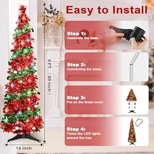 5FT Christmas Tree with 90 LED Lights, Collapsible Sequin Pop Up Xmas Tree with Stand for Home, Great Fall Decoraitons (Red Green) 5FT Christmas Tree with 90 LED Lights Collapsible Sequin Pop Up Xmas Tree with Stand for Home Great Fall Decoraitons Red Green