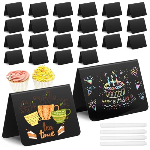 JIANTA 20 Piezas Mini Pizarra Negra, Pequeñas Pizarras de Escritura Negras 10 * 7,5 cm, Pizarra de Precios, Etiquetas de Precios, Etiquetas de Buffet para Tarjetas de Mesa, Fiestas, Panaderías, Cafés