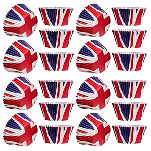 Union Jack Cupcake Case 200Pcs UK Flag United Kingdom Cupcake Liners Cupcake Cases Muffins Dessert Cake Holder British Union Jack Flag Cupcake Baking Cases Cupcake Liners Union Jack Baking Cups