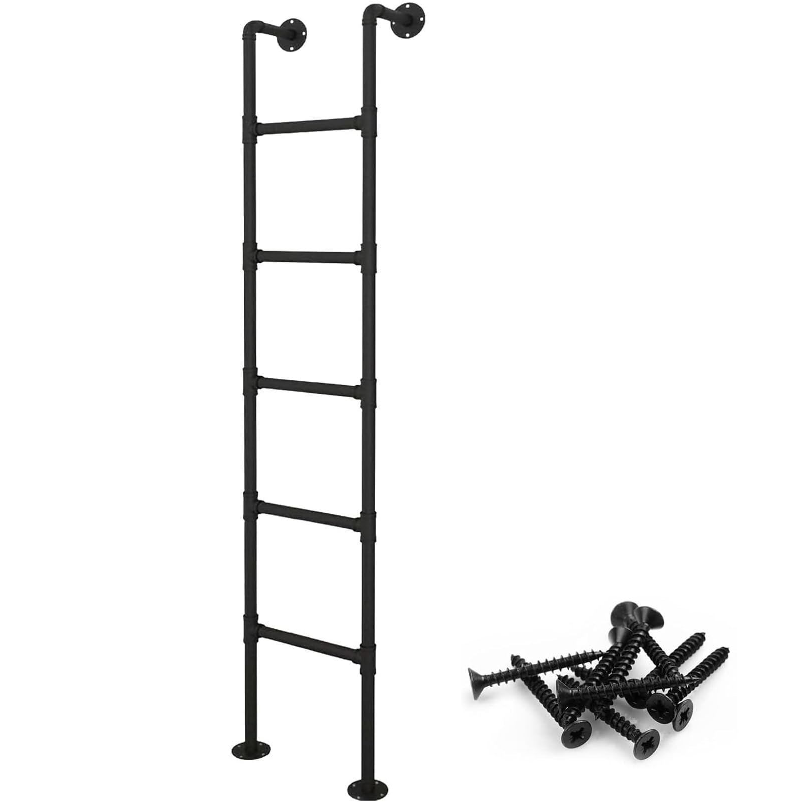 MSHGSKU Black 8ft Wall Mounted Wrought Iron Loft Bunk Bed Ladder for Dorm/Library/Garage/Deck/RV Height Entrance Egress Ladder for Basement Window Well (131cm/52in)