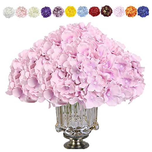 Cotemdery - Juego de 10 Cabezas de Flores de Hortensia de Seda Artificial con Tallo para decoración de arreglos Florales de Boda-Morado Claro