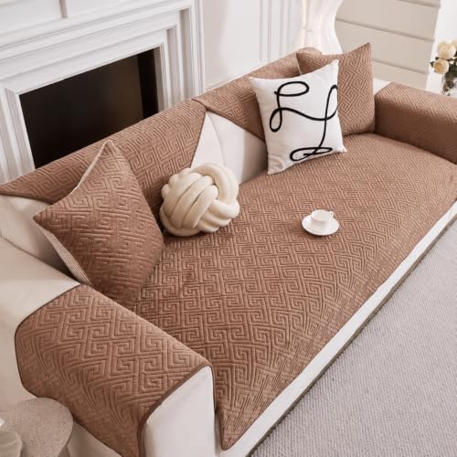 Image of HOMETHREADS Innovative Premium Velvet Sofa Cover Mat with PVC Backing for Non-Slip Comfort | (Brown Vrsh, 1Pc Backrest Mat | 70x70cm)