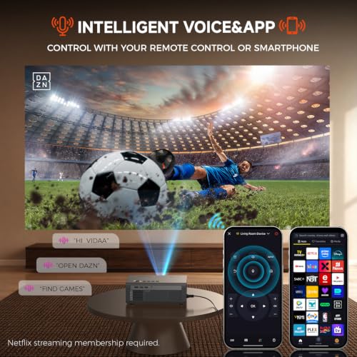 Image of 4K Projector with WiFi and Bluetooth, VIDAA Smart Projector 1200+ APPs /Live&Official AirPlay Kogata 2000 ANSI Auto Focus 6D Keystone Indoor /Outdoor Projector 60W Dolby Home Theater Portable