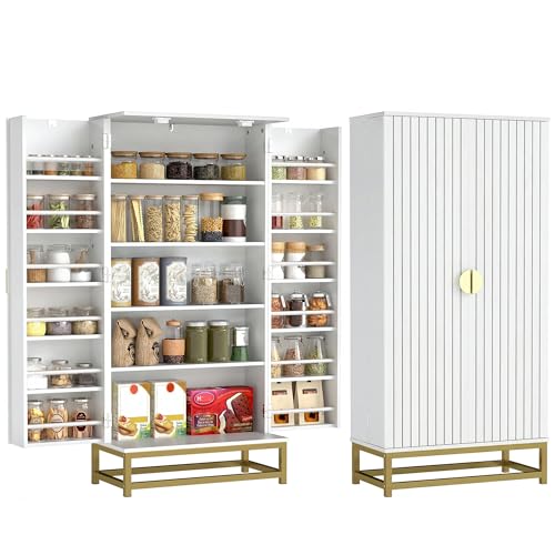 HOMCOM Buffet Cuisine, Meuble Cuisine Rangement, vaisselier Moderne avec 12 étagères à Portes, étagères réglables et Double Porte à Lattes, pour Salle...