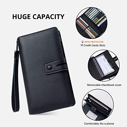 Bveyzi Women's Big Fat Rfid Leather Wristlet Wallet Organizer Large Phone Checkbook Holder with Zipper Pocket (Black)3