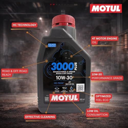 Image of Motul 3000 Plus 4T 10W-30 Engine Oil for Bikes, Fully Synthetic, High Performance Motorcycle Oil | Superior Engine Protection & Smooth Ride, 900ml