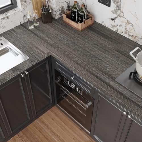 Image of HOME13 Wood Grain Wallpaper Peel and Stick Wood Contact Paper Self Adhesive Removable Thicken Wooden Wall Paper for Kitchen Cabinets Drawer Shelf Liner Waterproof(12x72 Inch, Charcoal Grey)